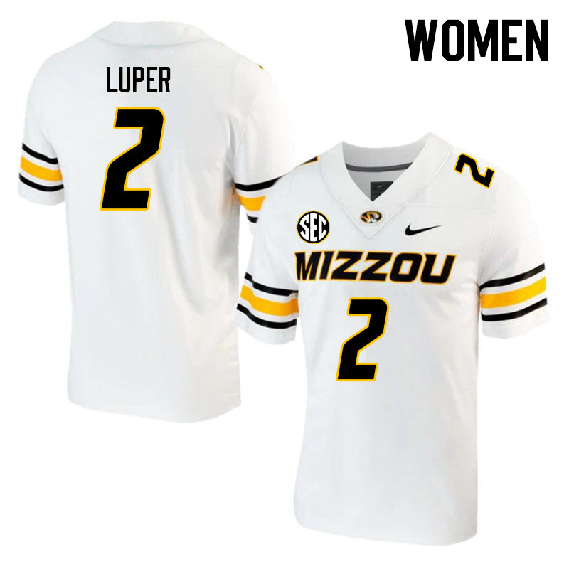 Women #2 Chance Luper Missouri Tigers College 2023 Football Stitched Jerseys Sale-White - Click Image to Close